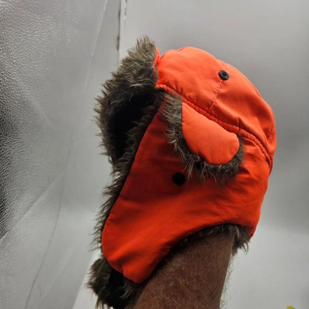Blaze Orange Hat Trapper Faux Fur Ear Flap Winter Hunting One Size Mens Outdoor
